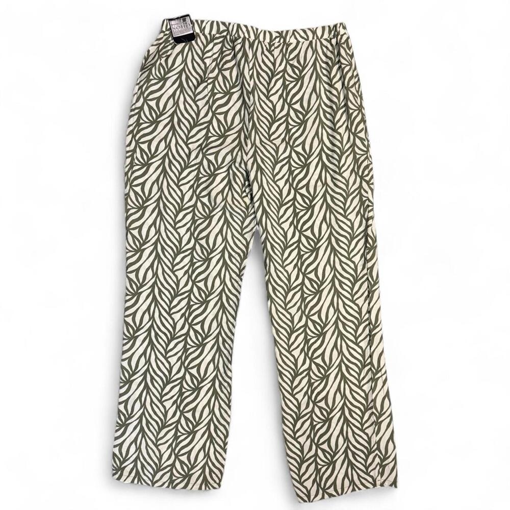 SOHO Apparel Olive Leaf Print Wide Leg Pants L Casual Boho Resort Rayon Blend - Picture 5 of 9